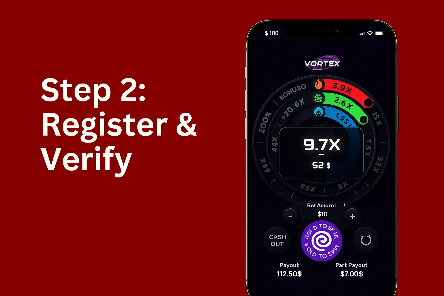 Casino registration for Vortex Game